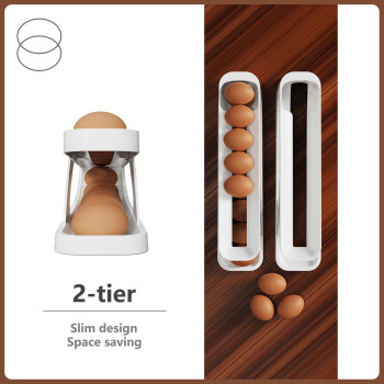 Chancetsui Automatic Rolling Egg Dispenser 2Tier Egg Holder For Refrigerator Egg Container For Refrigerator Spacesaving For