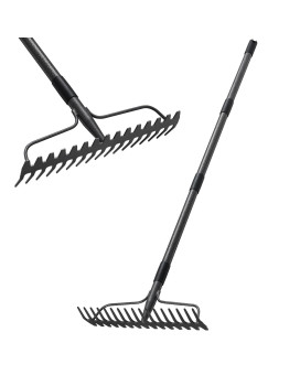 Thatch Rakes For Lawns Heavy Duty Metal Garden Rake With 17 Prongs Adjustable Yard Rock Rake For Gardening Loosening Soil Lon