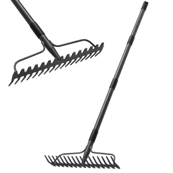 Thatch Rakes For Lawns Heavy Duty Metal Garden Rake With 17 Prongs Adjustable Yard Rock Rake For Gardening Loosening Soil Lon