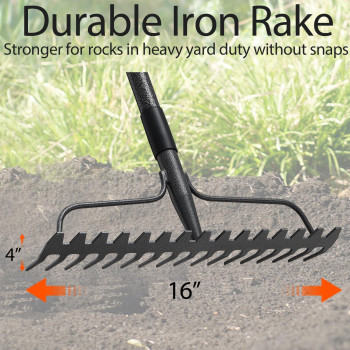 Thatch Rakes For Lawns Heavy Duty Metal Garden Rake With 17 Prongs Adjustable Yard Rock Rake For Gardening Loosening Soil Lon