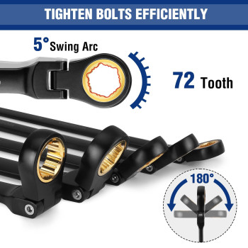 Workpro Extra Long Flexhead Ratcheting Wrench Set 5Piece Antislip Double Box Wrenches Set Metric 819 Mm 72Teeth Crv St