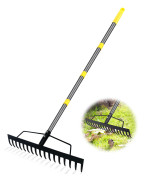 Garden Leaf Rakes 558Ft Bow Rakes For Lawns Heavy Duty 17 Tines Metal Head Adjustable Steel Handle 17 Inch Wide Rakes For Leave