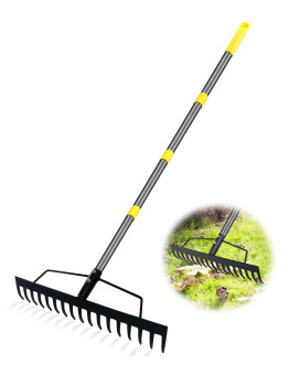 Garden Leaf Rakes 558Ft Bow Rakes For Lawns Heavy Duty 17 Tines Metal Head Adjustable Steel Handle 17 Inch Wide Rakes For Leave