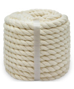 Bonsiny Natural White Cotton Rope 12 Inch X 50 Feet White Nautical Rope For Crafts Baskets Plant Hanger Wall Hanging Home