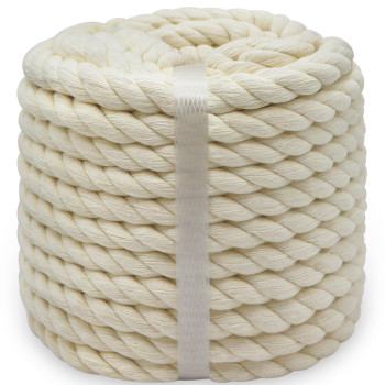 Bonsiny Natural White Cotton Rope 12 Inch X 50 Feet White Nautical Rope For Crafts Baskets Plant Hanger Wall Hanging Home