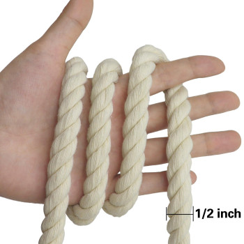 Bonsiny Natural White Cotton Rope 12 Inch X 50 Feet White Nautical Rope For Crafts Baskets Plant Hanger Wall Hanging Home