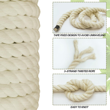 Bonsiny Natural White Cotton Rope 12 Inch X 50 Feet White Nautical Rope For Crafts Baskets Plant Hanger Wall Hanging Home