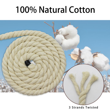 Bonsiny Natural White Cotton Rope 12 Inch X 50 Feet White Nautical Rope For Crafts Baskets Plant Hanger Wall Hanging Home