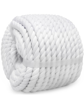 Bonsiny White Cotton Rope 12 Inch X 50 Feet Twisted White Rope For Crafts Nautical Plant Hanger Diy Projects