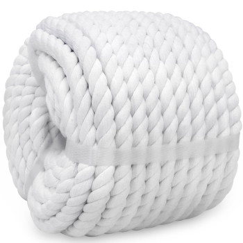 Bonsiny White Cotton Rope 12 Inch X 50 Feet Twisted White Rope For Crafts Nautical Plant Hanger Diy Projects