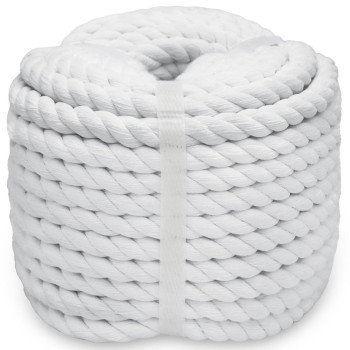 Bonsiny White Cotton Rope 12 Inch X 50 Feet Twisted White Rope For Crafts Nautical Plant Hanger Diy Projects