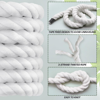 Bonsiny White Cotton Rope 12 Inch X 50 Feet Twisted White Rope For Crafts Nautical Plant Hanger Diy Projects