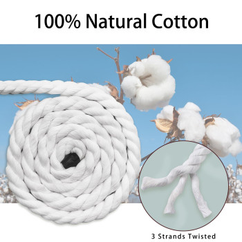 Bonsiny White Cotton Rope 12 Inch X 50 Feet Twisted White Rope For Crafts Nautical Plant Hanger Diy Projects