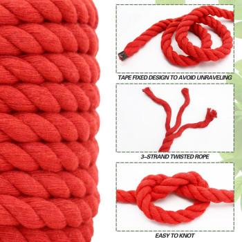 Bonsiny Twisted Cotton Rope 12 Inch X 50 Feet Soft Red Rope For Crafts Baskets Plant Hanger Wall Hanging Home Decor