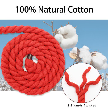 Bonsiny Twisted Cotton Rope 12 Inch X 50 Feet Soft Red Rope For Crafts Baskets Plant Hanger Wall Hanging Home Decor