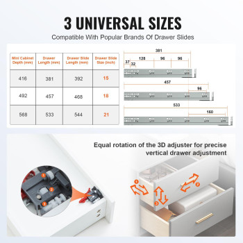 Vevor 6 Pairs 15 Inch Of 15 18 21 Inch Soft Close Bottom Mount Drawer Slides Heavy Duty Ball Bearing Full Extension Steel Track