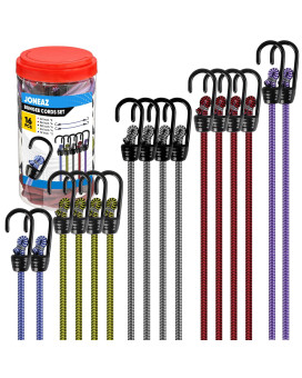 Joneaz Bungee Cords With Hooks Assorted Sizes Outdoor Including 12 Inch 24 Inch 30 Inch 36 Inch And 42 Inch Natural Rubber Bun