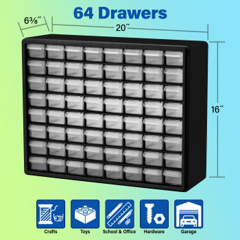 Akromils 10164 64 Drawer Plastic Parts Storage Hardware And Craft Cabinet 20 X 1575 Black 10164 64 Drawer Plastic Par