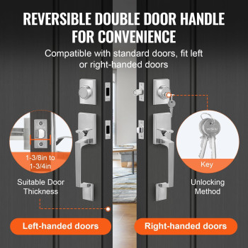 Vevor Double Door Handle Set Double Door Lock Set With Reversible Handle Lever Satin Nickel Square Door Lever Heavy Duty Doub