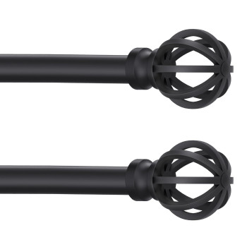 Black Curtain Rods For Windows 28 To 48 Inch 2 Pack 58 Diameter Heavy Duty Metal Adjustable Small Drapery Rod With Bracket