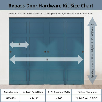 Jubest 8Ft96 Bypass Door Hardware Heavy Duty Aluminum Sliding Closet Door Hardware Set With Finger Pulls For 4 Doors System S