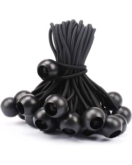 50 Pcs 9 Inches Ball Bungee Cords Black Heavy Duty Tarp Bungee Cord With Ball 4Mm Thickness Weather Resistant Tie Down Strap