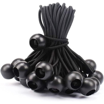 50 Pcs 9 Inches Ball Bungee Cords Black Heavy Duty Tarp Bungee Cord With Ball 4Mm Thickness Weather Resistant Tie Down Strap