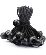 50 Pcs 6 Inches Ball Bungee Cords Black Heavy Duty Tarp Bungee Cord With Ball 4Mm Thickness Weather Resistant Tie Down Strap