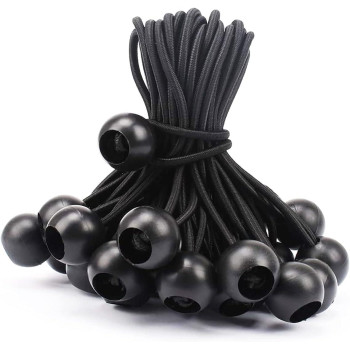 50 Pcs 6 Inches Ball Bungee Cords Black Heavy Duty Tarp Bungee Cord With Ball 4Mm Thickness Weather Resistant Tie Down Strap