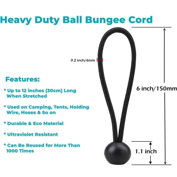 50 Pcs 6 Inches Ball Bungee Cords Black Heavy Duty Tarp Bungee Cord With Ball 4Mm Thickness Weather Resistant Tie Down Strap