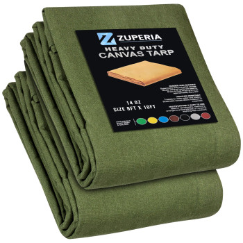 Zuperia Premium Canvas Tarp 2 Pack 8 X 10 Ft 14 Oz Heavy Duty Tarp With Rustproof Grommets Water Resistant Multipurpose Tar