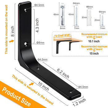 Aisinyi 10 X 8 Metal Shelf Brackets Heavy Duty L Hanging Angle Brackets Iron Wall Bracket For Countertop Support Corner B