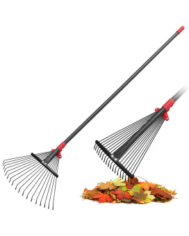 60 Inch Rake For Leaves Adjustable 18 Metal Tines With Expandable Head Garden Rakes For Lawns Heavy Duty Metal Rake For Leaves