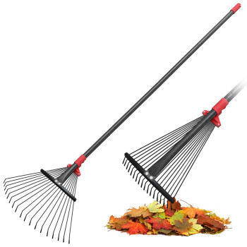 60 Inch Rake For Leaves Adjustable 18 Metal Tines With Expandable Head Garden Rakes For Lawns Heavy Duty Metal Rake For Leaves