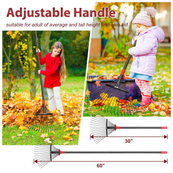 60 Inch Rake For Leaves Adjustable 18 Metal Tines With Expandable Head Garden Rakes For Lawns Heavy Duty Metal Rake For Leaves