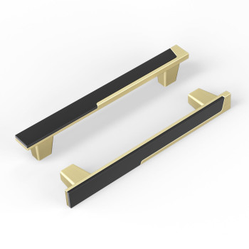 Haliwu 4 Pack Black And Gold Cabient Handles 2 Tone Drawer Handles Black And Brushed Gold Cabinet Pulls 5 Inch Dresser Handles A