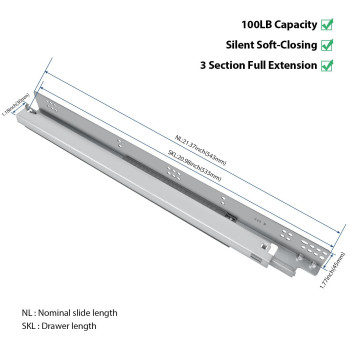 Lontan 6 Pair 21 Inch Undermount Drawer Slides Soft Close Full Extension Drawer Slides With 3D Adjustable Lock Device And Rear M