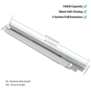 Lontan 1 Pair 15 Inch Undermount Drawer Slides Soft Close Full Extension Drawer Slides With 3D Adjustable Lock Device And Rear M