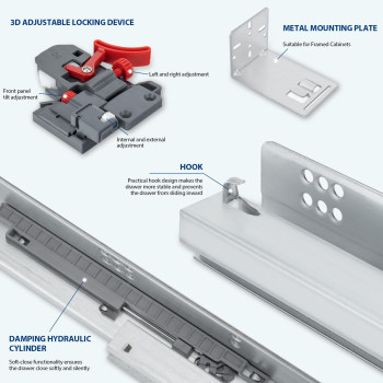 Lontan 6 Pair 12 Inch Undermount Drawer Slides Soft Close Full Extension Drawer Slides With 3D Adjustable Lock Device And Rear M
