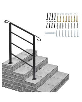 Vingli Handrails For Outdoor Steps Stair Handrail Fits 1 To 4 Steps Wrought Iron Hand Rail Stair Railing Kit For Concrete Step