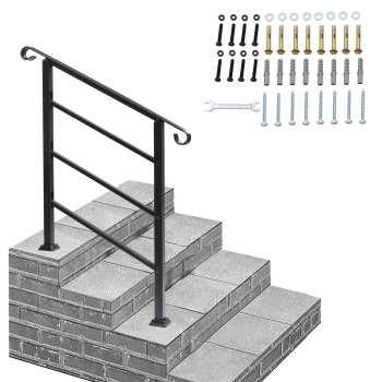 Vingli Handrails For Outdoor Steps Stair Handrail Fits 1 To 4 Steps Wrought Iron Hand Rail Stair Railing Kit For Concrete Step