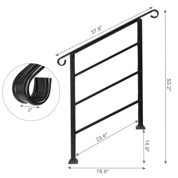 Vingli Handrails For Outdoor Steps Stair Handrail Fits 1 To 4 Steps Wrought Iron Hand Rail Stair Railing Kit For Concrete Step