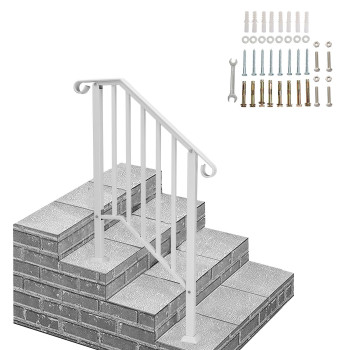 Vingli Handrails For Outdoor Steps Stair Handrail Fits 1 To 4 Steps Wrought Iron Hand Rail Stair Railing Kit For Concrete Step