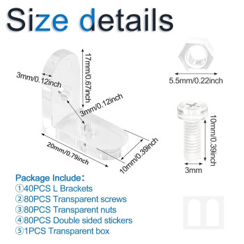 Increway L Brackets Transparent 40Pcs Clear Acrylic Corner Bracket 90 Degree Support Shelf Corner Brace Right Angle Bracket