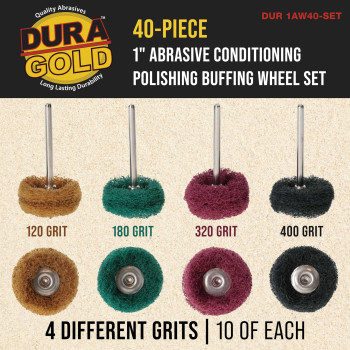 Duragold 40Piece 1 Abrasive Conditioning Polishing Buffing Wheel Set 10 Each Grits 120 180 320 400 With 18 Rotary To