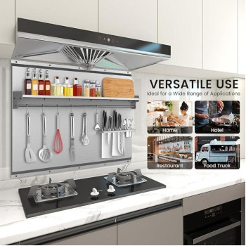 Range Backsplash 36 X 30 Inch Wallmounted Stainless Steel Backsplash With Builtin Storage Shelf Hanging Rack Stainless Ste