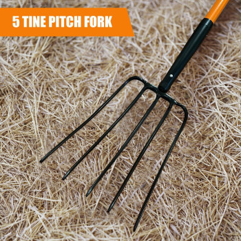 Vnimti Pitch Fork For Gardening 5 Tine Pitchfork Heavy Duty With Fiberglass Handle 58 Inches