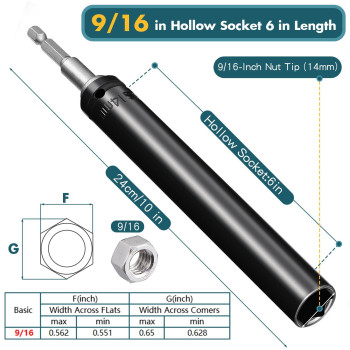 Blulu 91614Mm Power Nut Driver Nut Runner Hollow Socket With 14 Hex Shank Fit Long Bolts And Ductwork Power Nut Driver