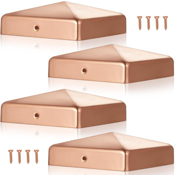 Tandefio 4 Pcs 35X35 Solid Copper Post Cap Fence Post Caps Pyramid Decking Caps With Screw For Trueactual Metal Wood Cedar