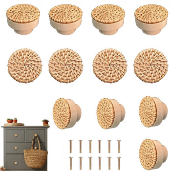 Boho Rattan Dresser Knobs For Girls Kitchen Cabinet Knobs And Pulls Wicker Woven Decorative Dresser Handles Round Wooden Knobs F